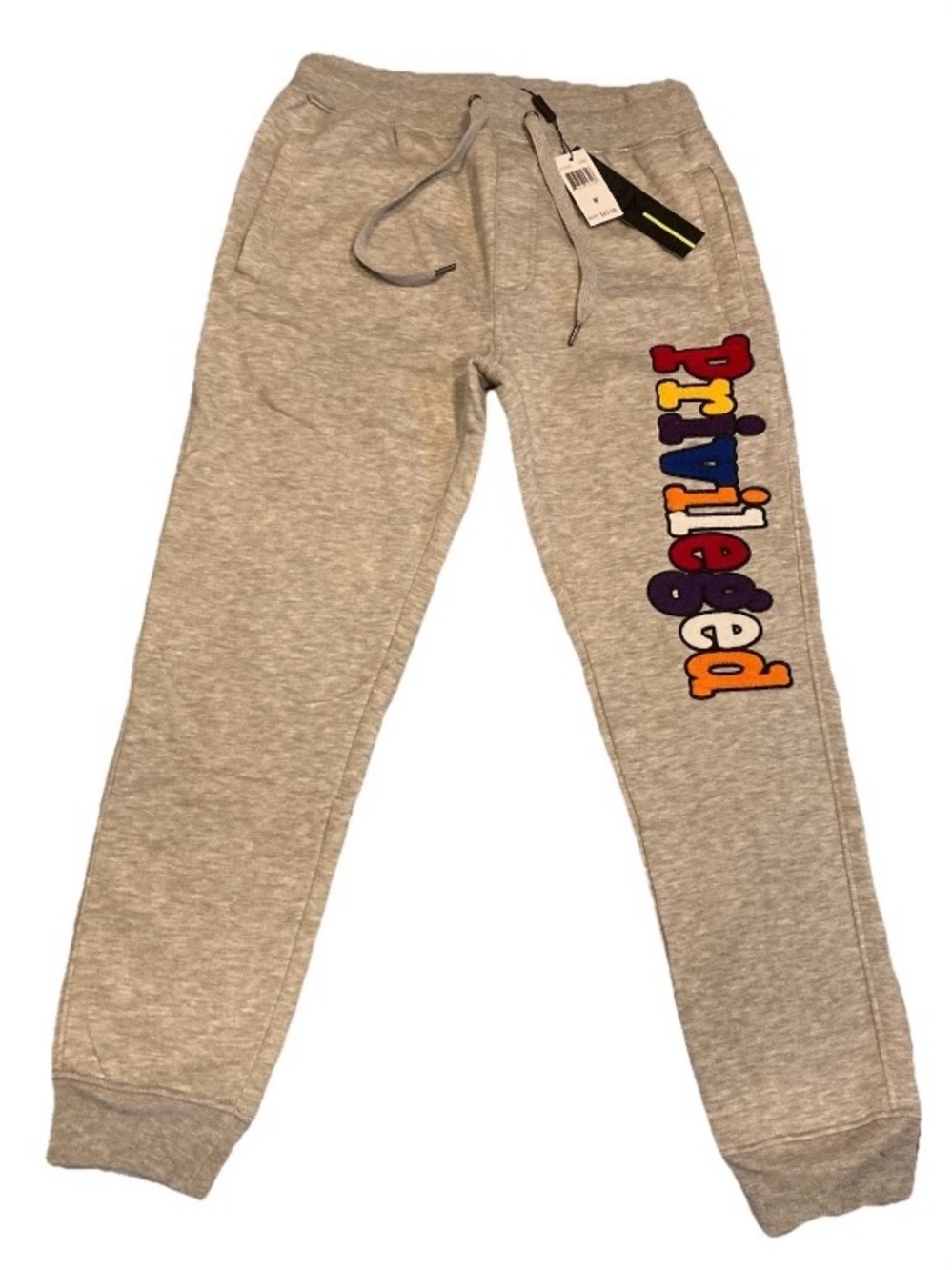 Screenshot Medium Gray Drawstring Jogger Pants with Colorful Side Graphic, NWT.